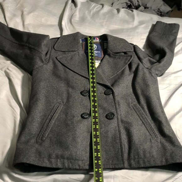 American Eagle Outfitters Mens Peacoat XL Double Breasted Plaid Quilted Gray - Picture 7 of 16